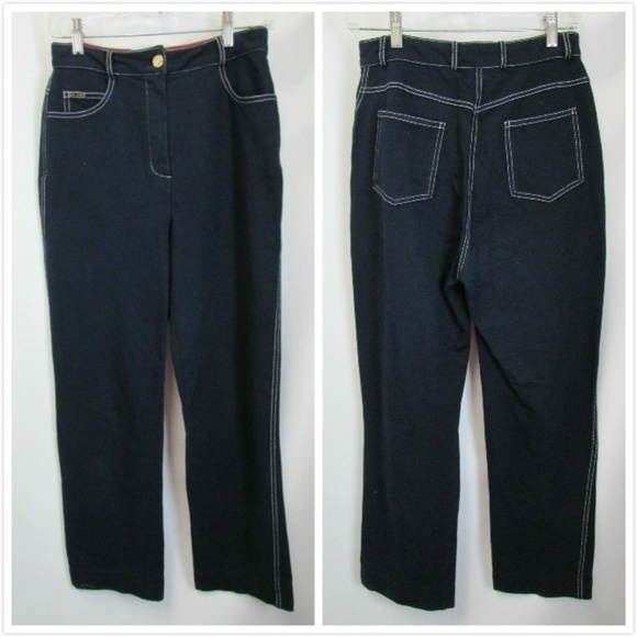 St.‎ John High Waist Navy Pants Trousers Faux Denim Womens Size P US Size 0 2 - Picture 2 of 6